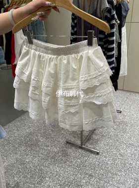 SOF韩国东大门正品代购26夏款 松紧腰白色棉质半裙裤裙半裙女