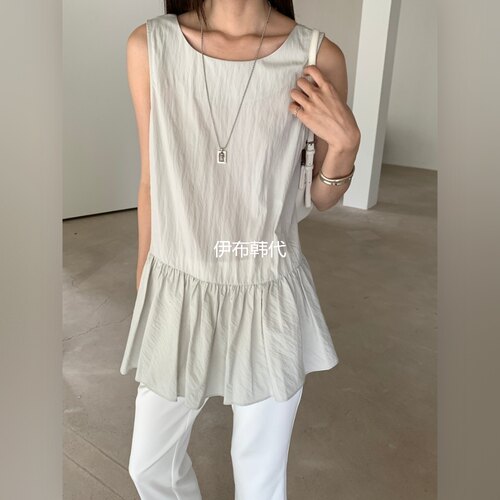 圆领后背绑带斜边背心裙连衣裙