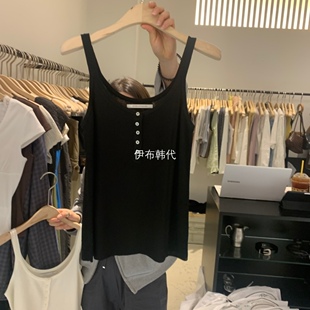 PLATE韩国东大门正品代购26夏款 圆领纽扣螺纹休闲修身打底背心