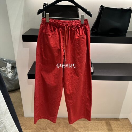 春款松紧腰抽绳纯色休闲长裤