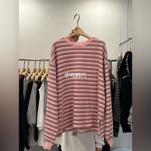 圆领休闲条纹宽松长袖T恤女