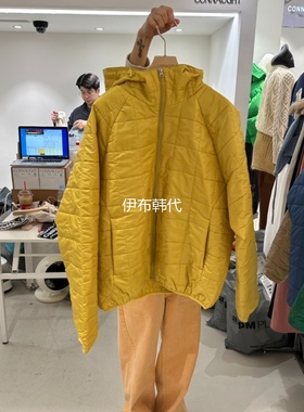 CONNAUGHT韩国东大门正品代购25冬款 连帽格子彩色宽松棉服外套