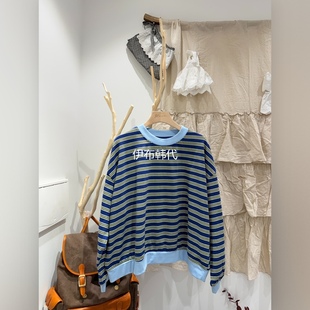 BLOOM韩国东大门正品代购26春款 圆领休闲条纹套头卫衣