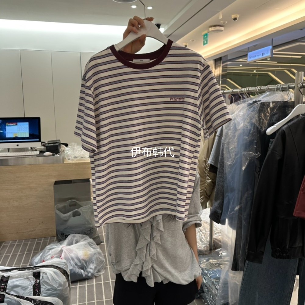 VIVE韩国东大门正品代购26春款 圆领休闲条纹字母宽松短袖T恤,女装/女士精品,T恤,淘宝优惠券,粉丝福利购,淘宝优惠卷