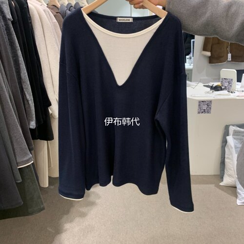 圆领休闲假两件长袖T恤女