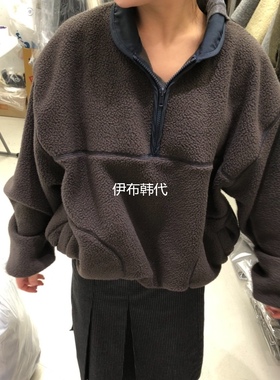 PADO韩国东大门正品代购25冬款 翻领拉链休闲摇粒绒宽松卫衣外套