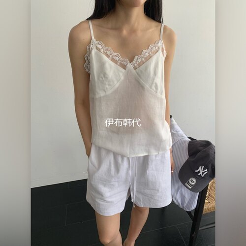 夏款V领蕾丝飞边花边吊带背心