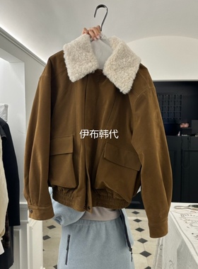 ETER韩国东大门正品代购25冬 毛绒仿皮草翻领休闲翻毛短外套夹克