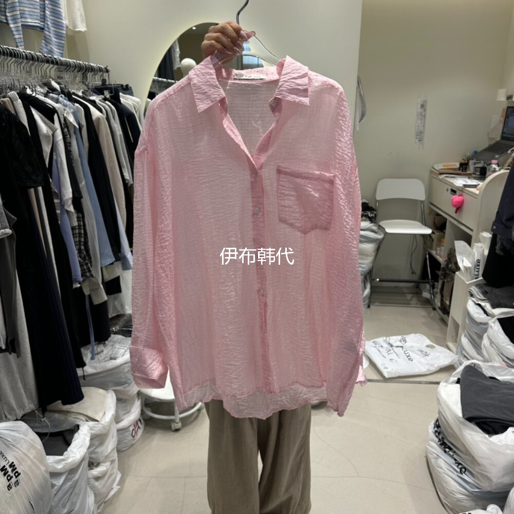 AT THE END韩国东大门正品代购26夏款 翻领休闲宽松微透口袋衬衫