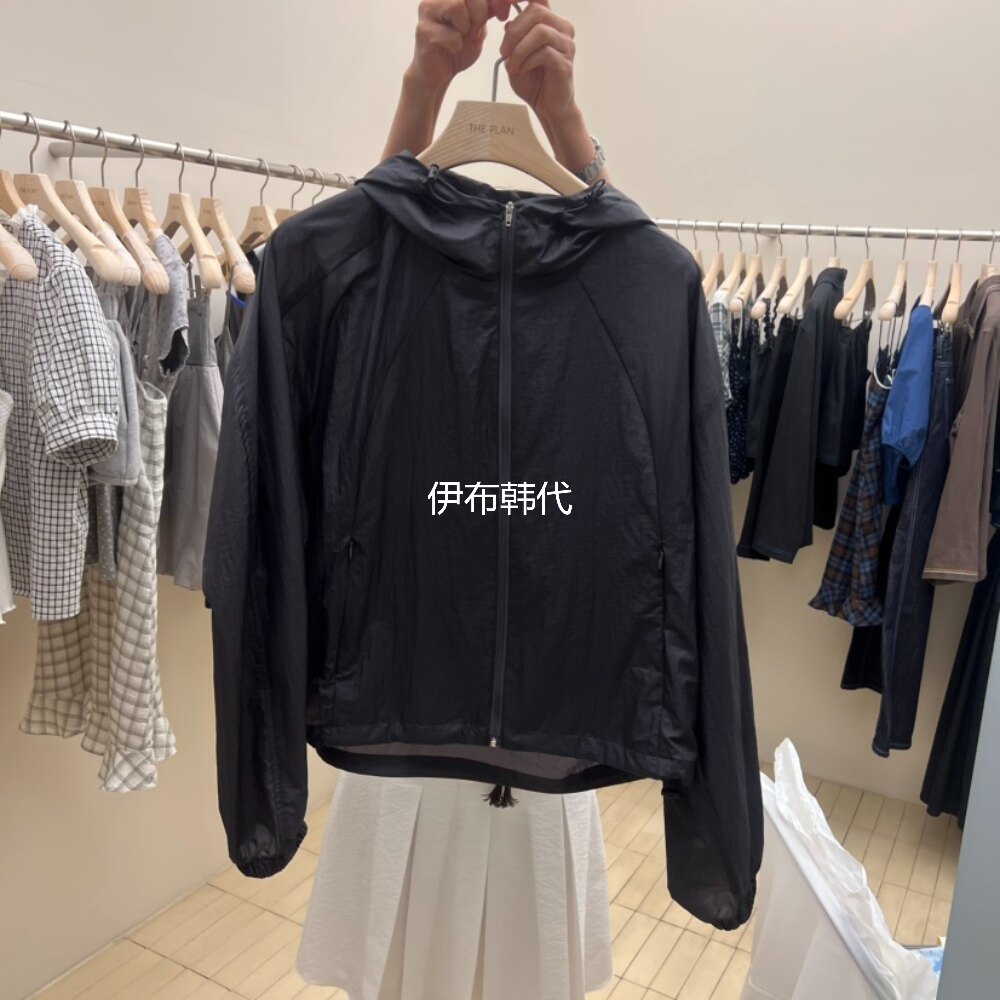 THEPLAN韩国东大门正品代购26夏款 连帽纯色拉链抽绳防晒衫外套