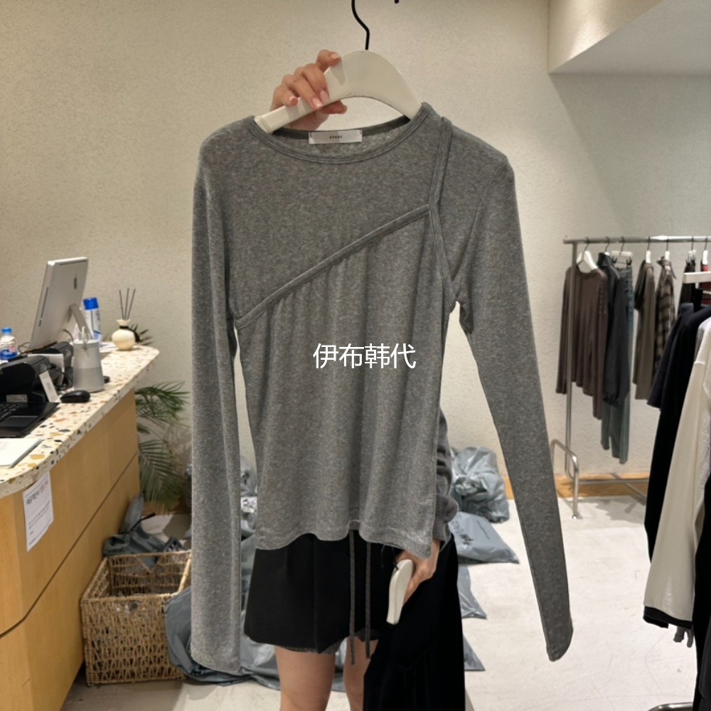 圆领纯色休闲假两件修身打底T恤