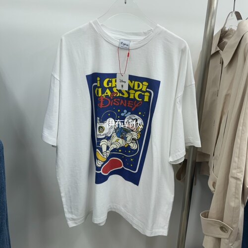 圆领卡通太空狗宽松短袖T恤