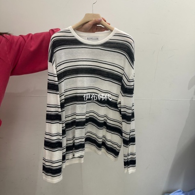 圆领休闲简约条纹宽松针织衫T恤