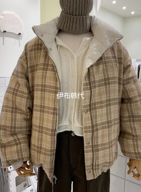 立领格子内里双面两穿羽绒服外套