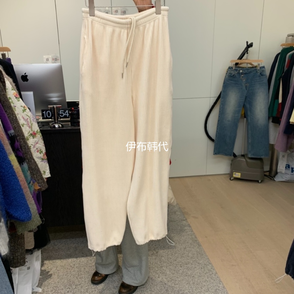 松紧腰条绒灯芯绒宽松长裤女