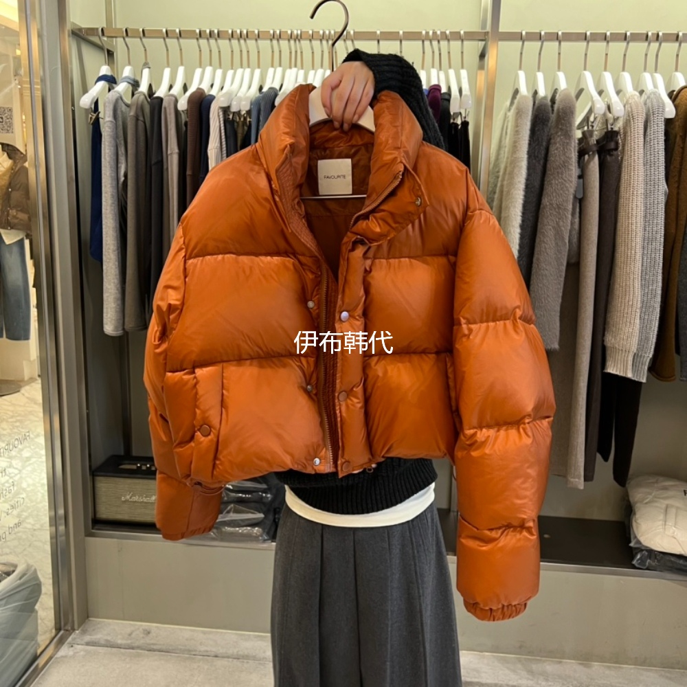 立领光面短款面包服羽绒服