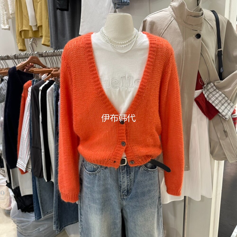 MELO韩国东大门正品代购26春款 V领纯色休闲短款针织开衫外套