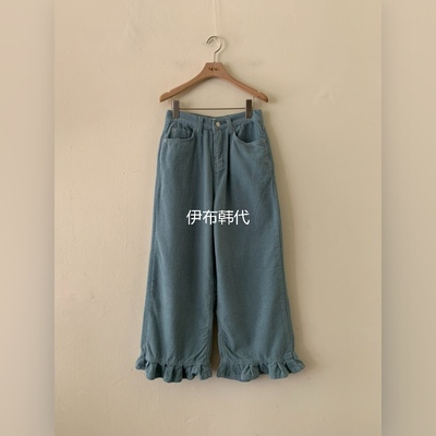 条绒灯芯绒木耳边裤脚直筒裤长裤