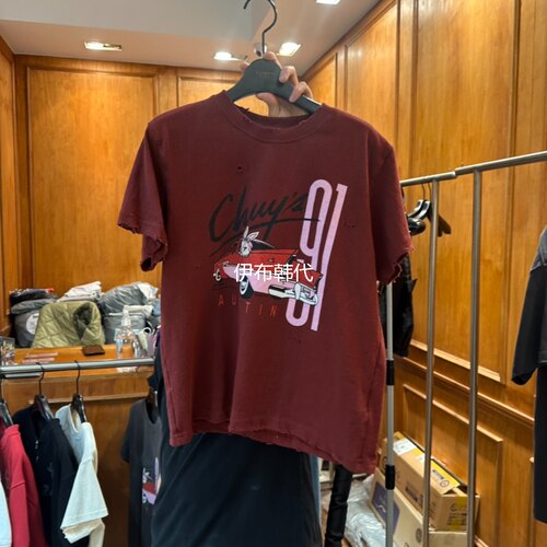 圆领磨破做旧卡通兔子短袖T恤