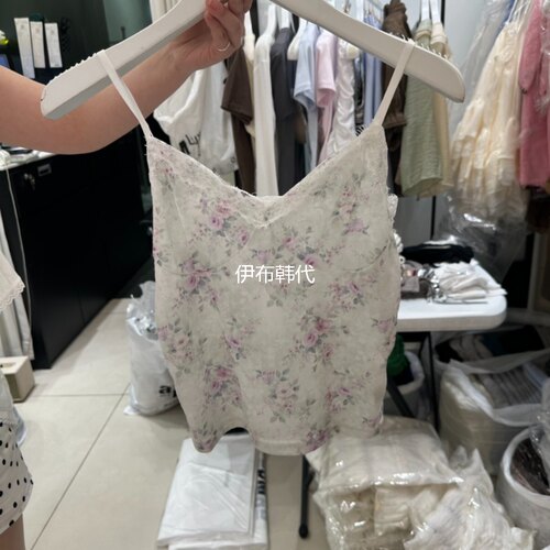 V领碎花蕾丝飞边花边吊带背心