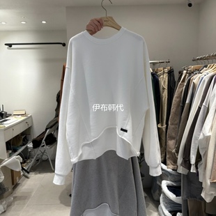 圆领休闲不规则卷边宽松长袖 洞口 代购 T恤 KIRA韩国东大门正品