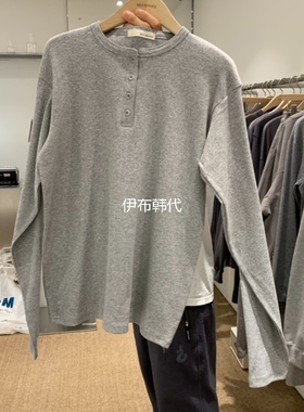 SELF SERVICE韩国东大门代购26春 圆领纽扣纯色休闲宽松长袖T恤