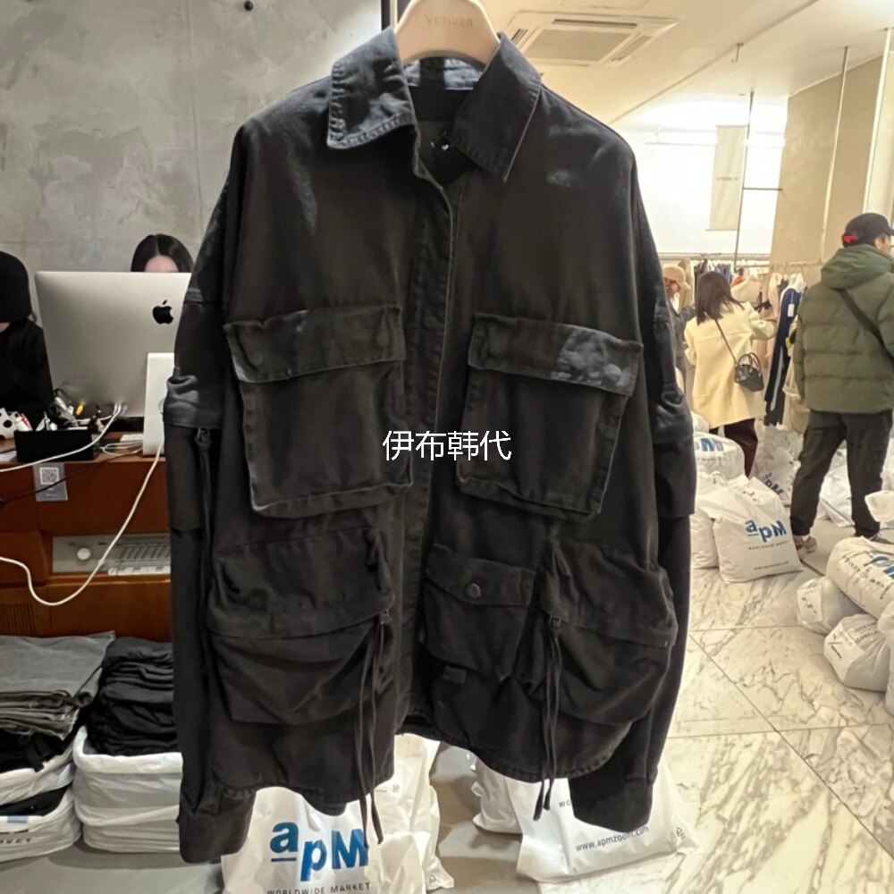 THE VETIVER韩国东大门正品代购26春 翻领多口袋流苏拉链工装外套