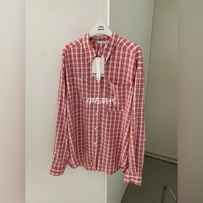 翻领休闲格子口袋宽松衬衫