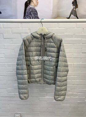 连帽纯色拉链排骨羽绒服外套