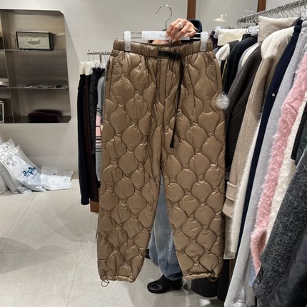 TEMPTING韩国东大门正品代购冬款 绑带波浪纹鸭绒羽绒裤保暖长裤