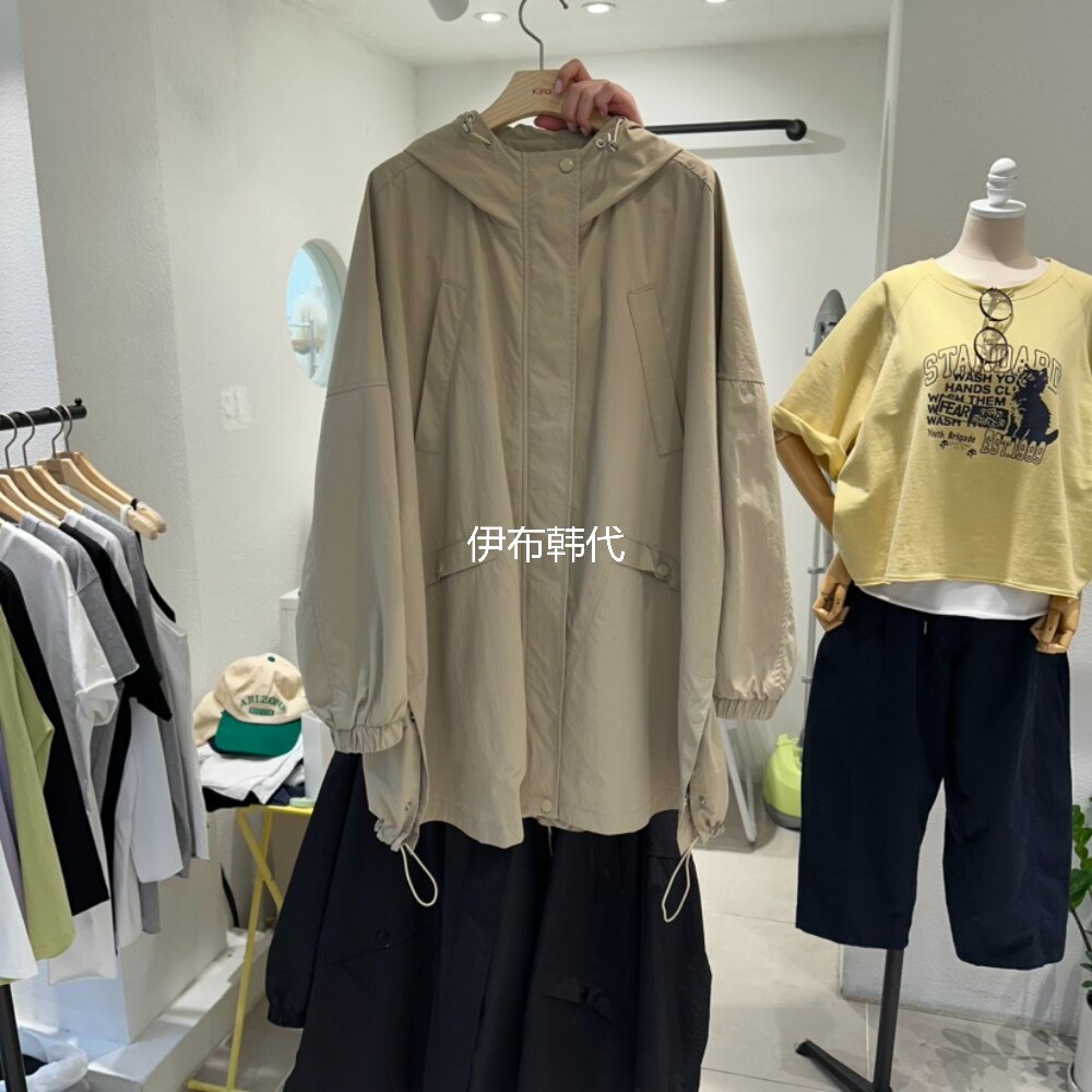 IN KIRA韩国东大门正品代购26春款 连帽纯色宽松休闲拉链风衣外套