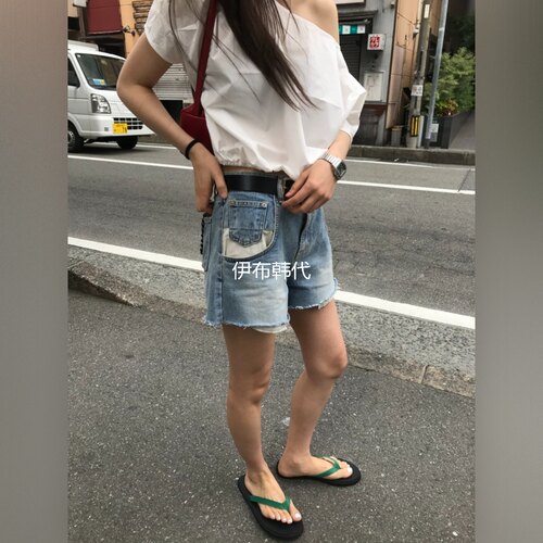 做旧拼色休闲时尚牛仔裤短裤