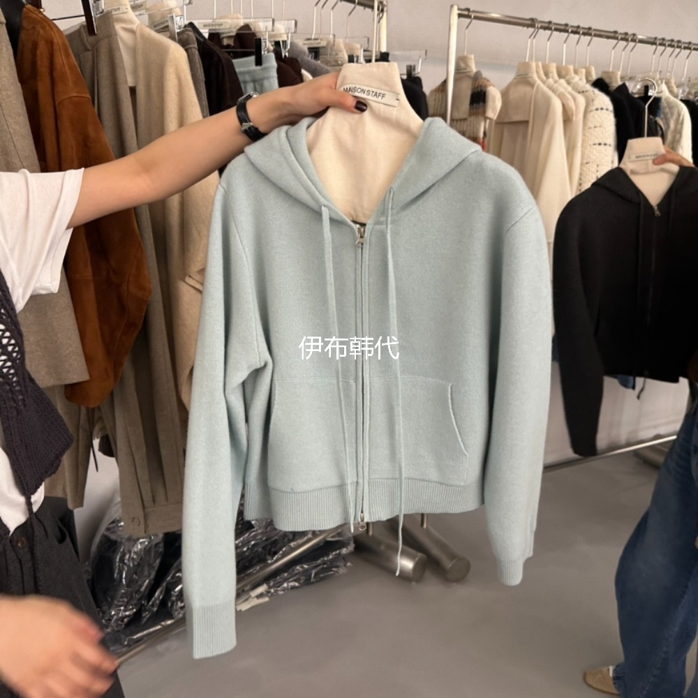 冬款连帽拉链羊毛针织开衫外套