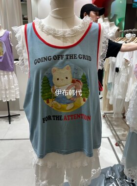 蕾丝花朵小熊假两件背心T恤