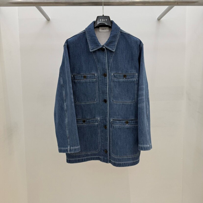 EDIT韩国东大门正品代购26春款 翻领多口袋休闲牛仔风衣外套