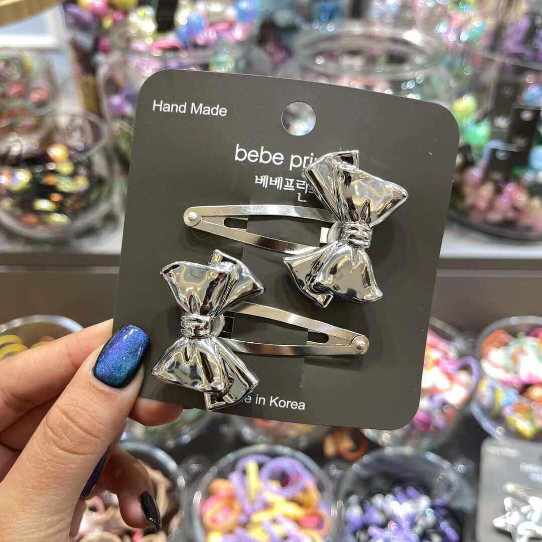 韩国东大门正品代购 金属蝴蝶结笑脸星星银色发卡发饰头饰边夹