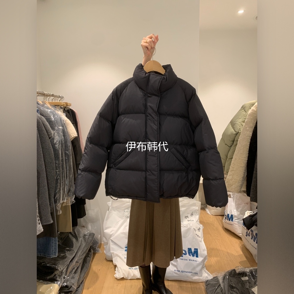 OUR韩国东大门正品代购25冬款 立领纯色休闲拉链面包服羽绒服外套