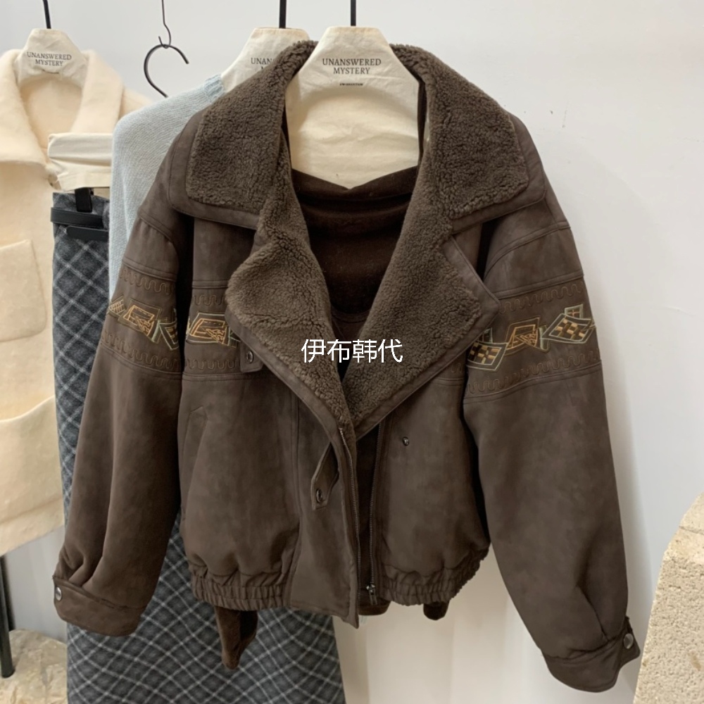 翻领仿皮毛一体翻毛外套夹克