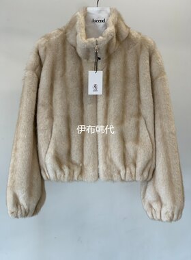 立领拉链竖纹环保仿皮草毛绒外套
