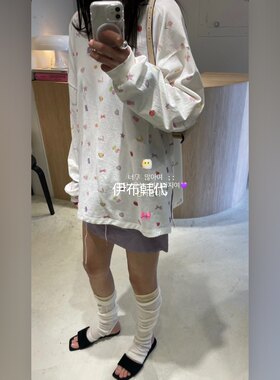 圆领爱心蝴蝶结宽松长袖T恤女