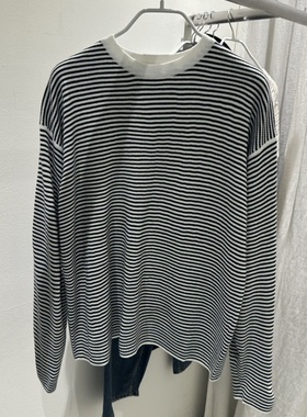 MARAN韩国东大门正品代购25秋冬 圆领休闲细条纹宽松针织衫女