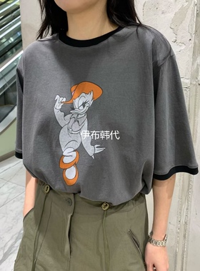 VANTA韩国东大门正品代购26春款 圆领包边领卡通鸭子短袖T恤女