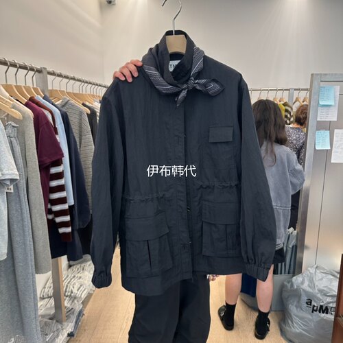 翻领休闲抽绳口袋宽松外套夹克