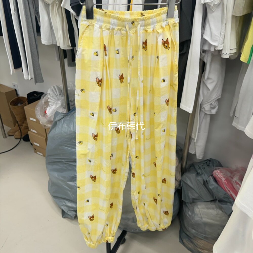彩色格子卡通老鼠小鹿束脚长裤