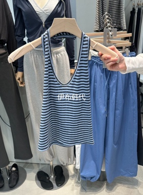 W.FATAL韩国东大门正品代购26夏款 纽扣挂脖休闲条纹打底背心