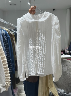 NEROLI 36韩国东大门正品代购25秋 翻领休闲纯色褶皱气质长袖衬衫