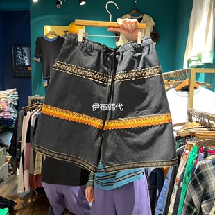 MERCI LINDA韩国东大门代购26春款 腰带休闲条纹宽松豹纹中裤短裤