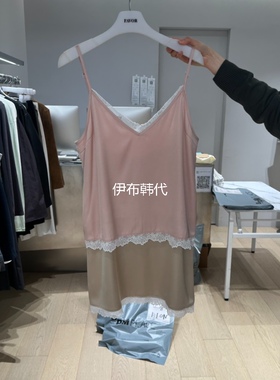 FAVOR韩国东大门正品代购26春款 V领蕾丝飞边拼色吊带裙连衣裙