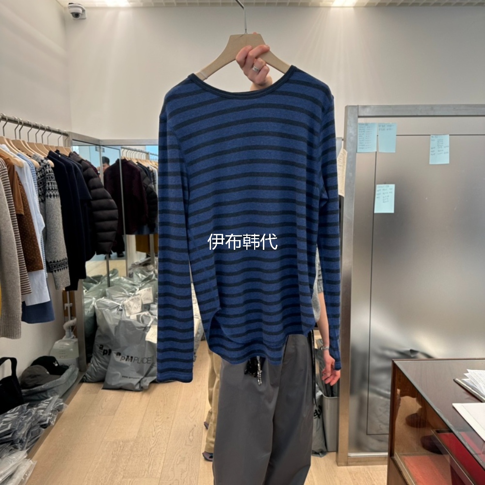 圆领休闲条纹简约弧形边长袖T恤