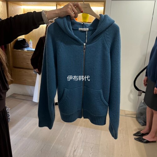 连帽纯色拉链毛衣针织开衫外套